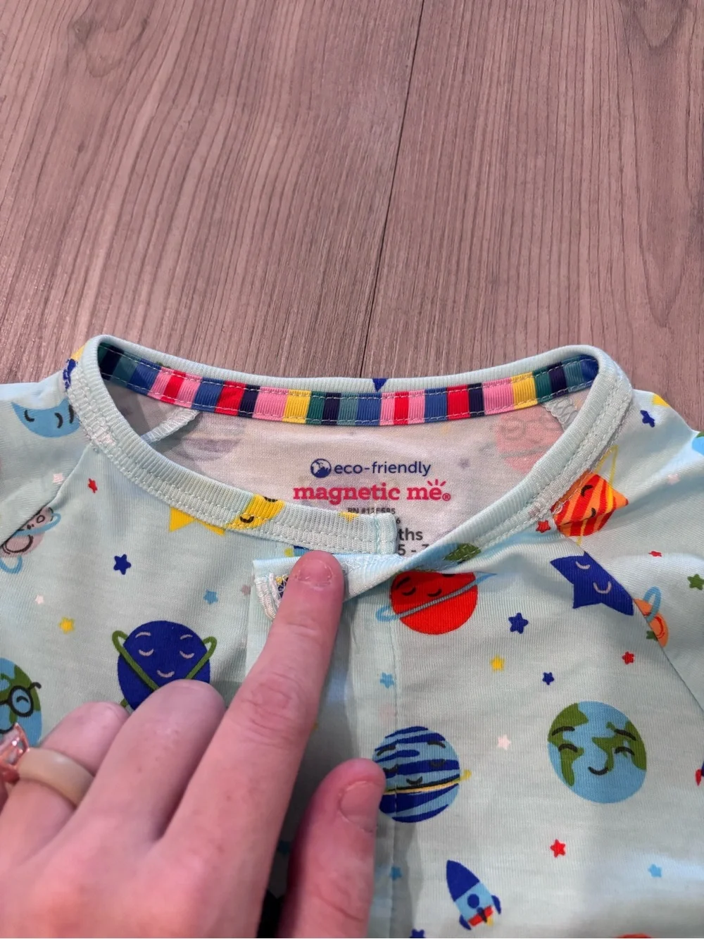 Bamboo magnetic me Space Planet Print Light Blue Kids One-Piece Pajamas
